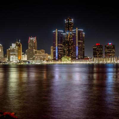 Detroit skyline at night.